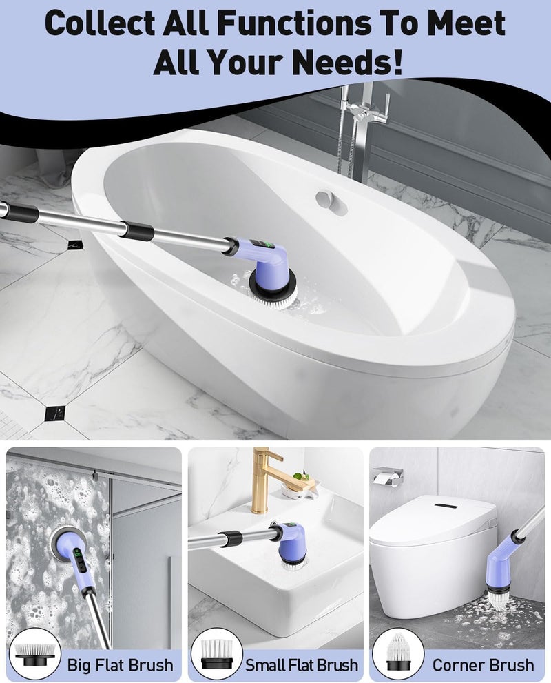 CTMAST Electric Spin Scrubber for Cleaning Bathroom, Shower Scrubber Cordless Cleaning Brush with IPX7 Waterproof & 2 Speed, 3 Brush Heads, Bathroom Cleaning Supplies for Shower Tub Tile Toilet Purple - Image 4